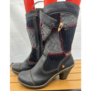 The Art Company Mid Boots Size 40 US 9.5 Black Leather Knit Wool Shaft